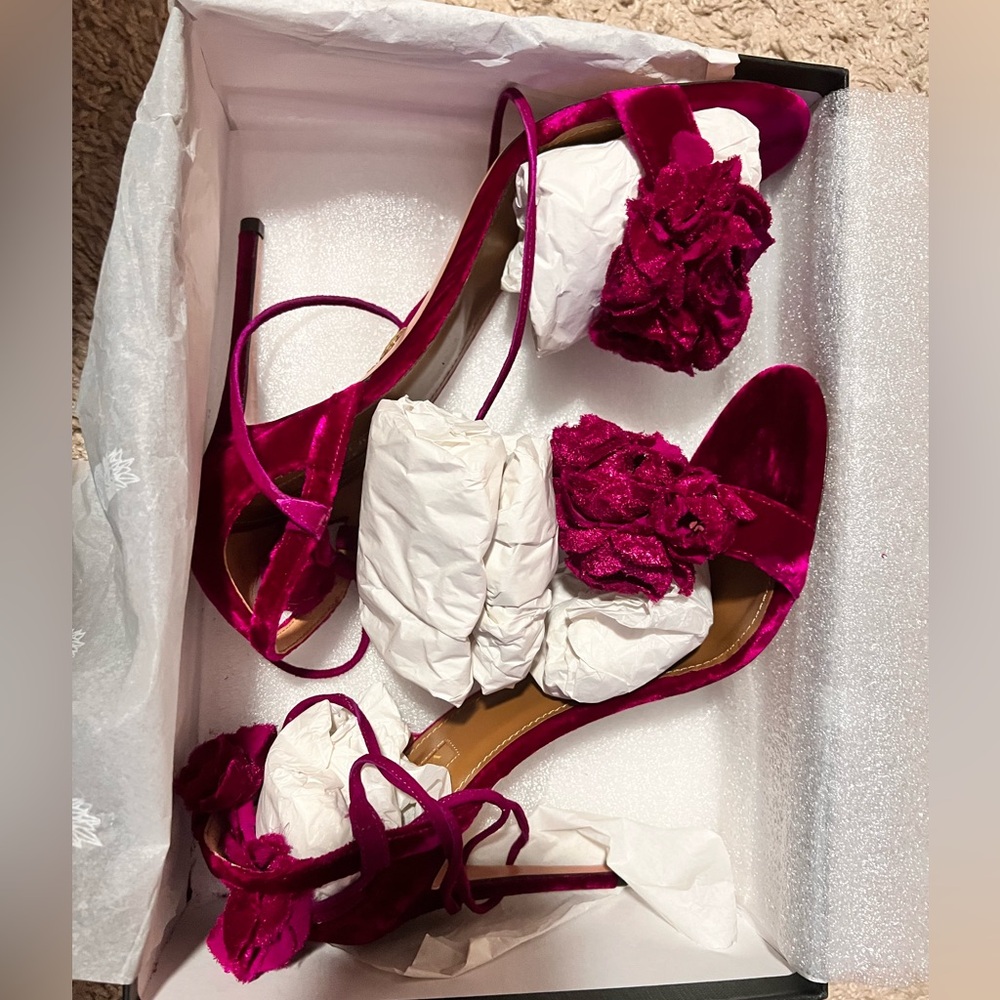Aquazzura Exotic-Pink Velvet Wild Flower Sandals